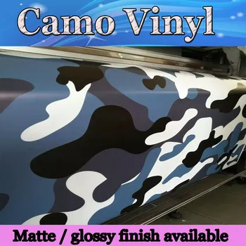 

10m / 20m /30m Large Blue white black Snow Camo Vinyl Car Wrap Styling Air Rlease Arctic blue Camouflage covering car decals