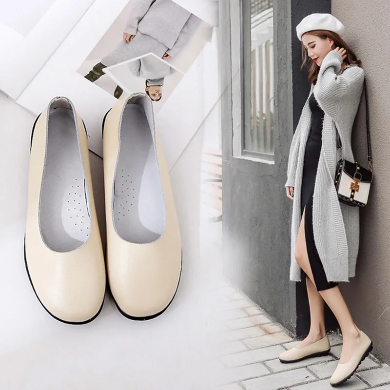 

Lzzf 2018 Fashion Casual Genuine Leather Flat Womens Shoes Slip on Loafers Mocasines Nurse Office Ladies Shoes Woman Plus Size