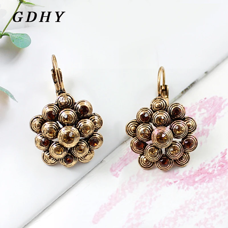 

GDHY Fashion Jewelry Flower Antique Bronze Drop Earring Retro Bronze Brass Flower Lotus Earring For Women Vintage Earring