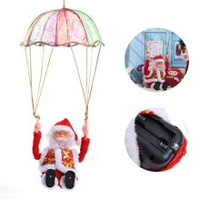 Christmas Santa Claus Flash Toy Funny Electric Doll With Parachute Christmas Tree Ornaments Kid Gift Toy Xmas Santa Claus