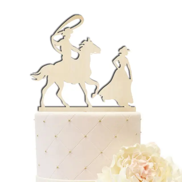 Wood Country Wedding Cake Toppers Bride And Groom With Horse