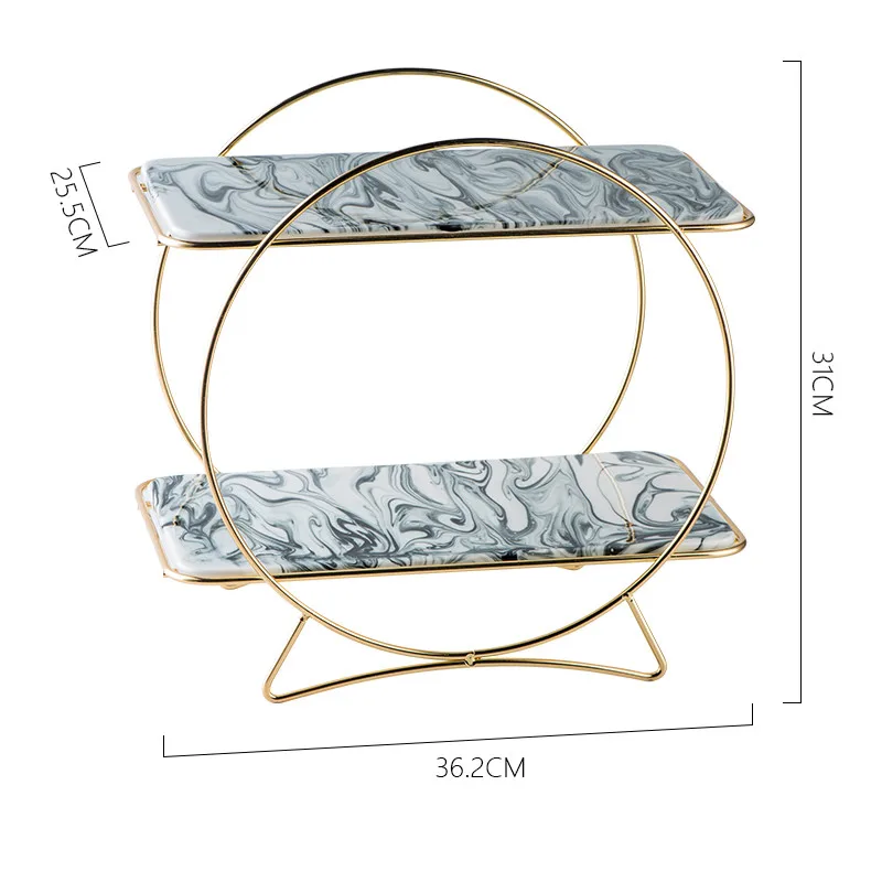 Nordic dessert table display stand home living room decoration decoration double marble cake plate afternoon tea snack plate