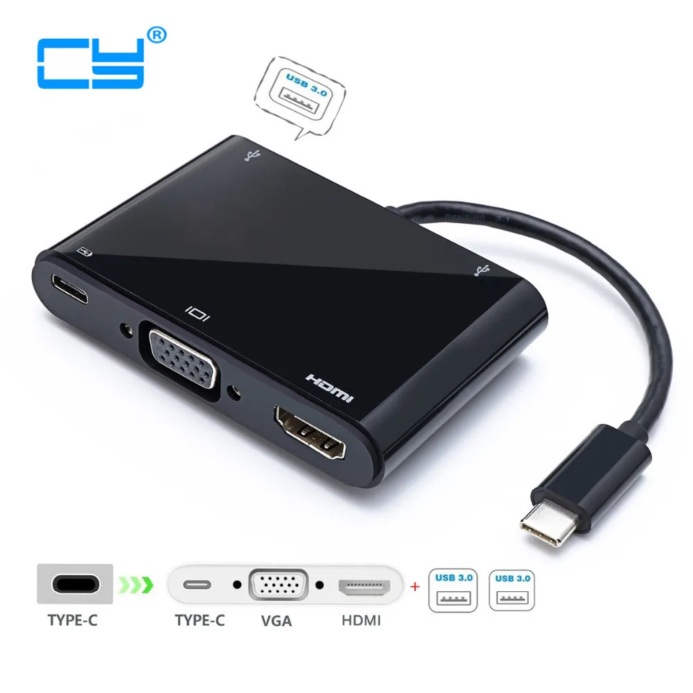  USB-C USB 3.1 Type C to HDMI Digital AV & VGA & USB OTG & Female Charger Adapter for New Macbook Pr