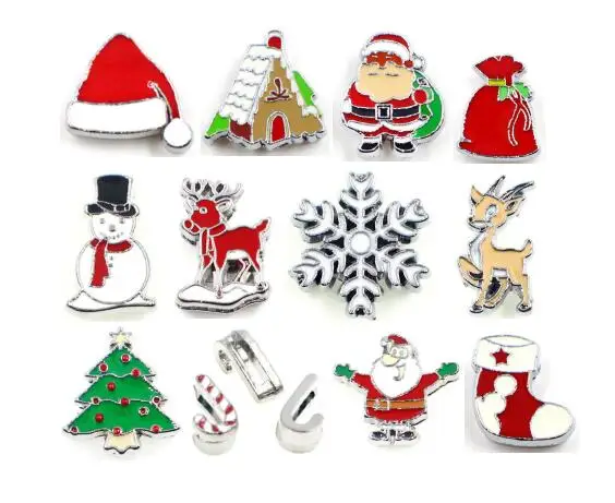 

8MM Tree Deer Candy Santa Claus Christmas Slide Charms 20PCS/lot Fit For 8mm DIY Bracelet Straps Keychains Phonestrips