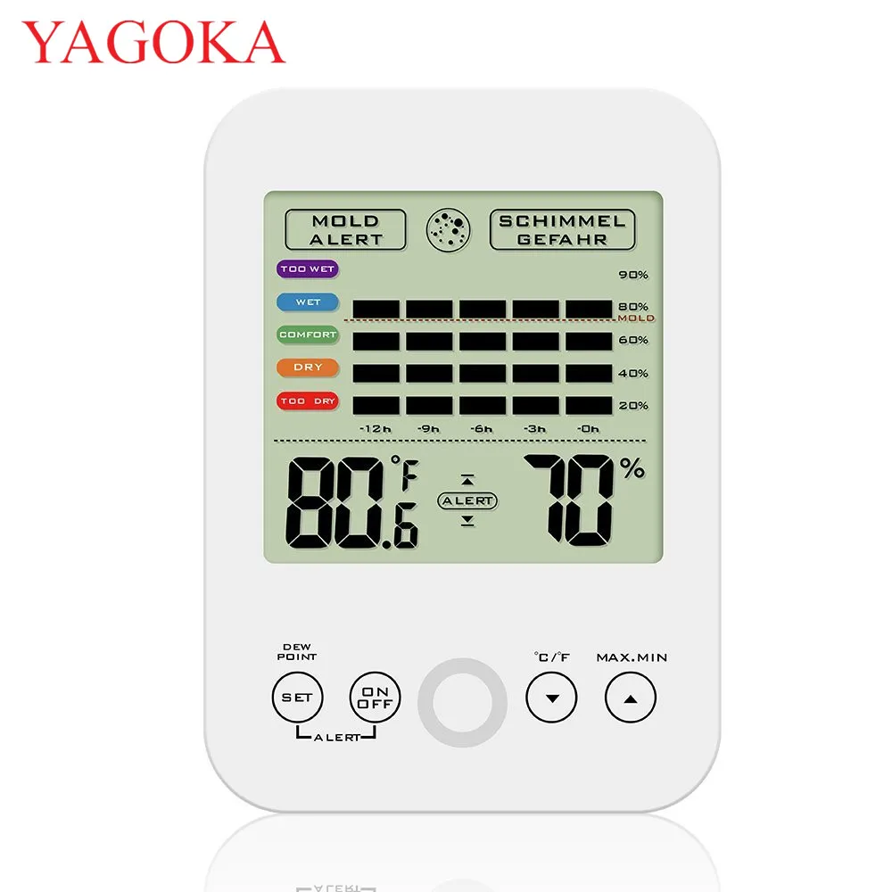 

Indoor Temperature and Humidity Hygrometer With Dew Point Temperature And Mold Alert