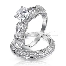 Vecalon 2016 Brand Antique Engagement wedding Band Set anillo para mujeres 2ct Cz diamond anillo de Plata de Ley 925 anillo de Dedo Hembra anillo