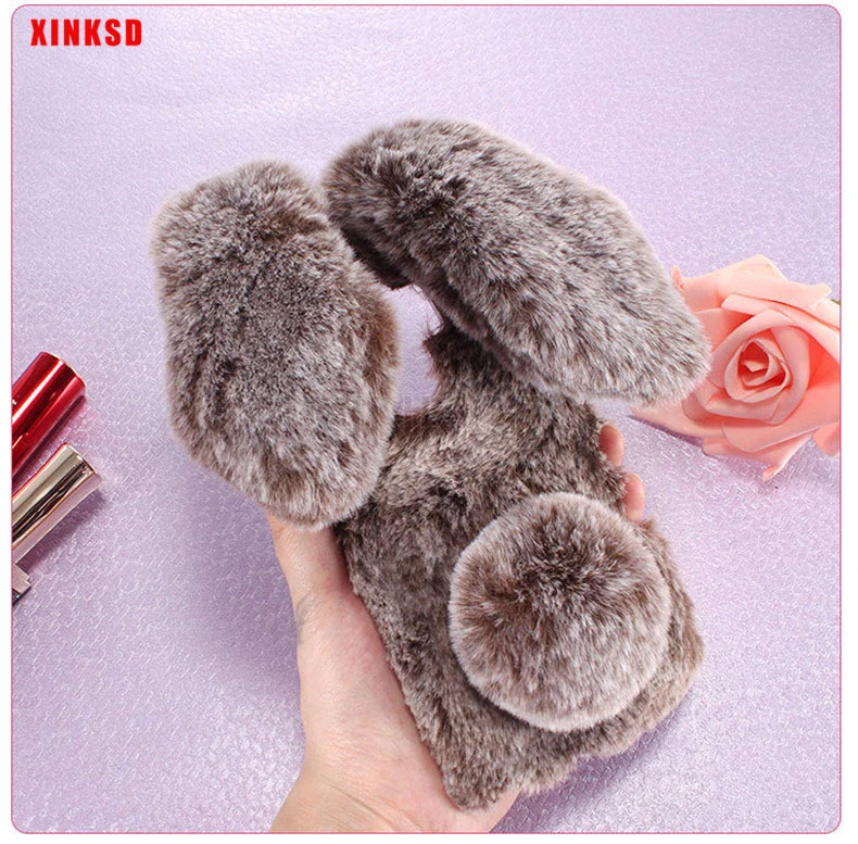 Rabbit Warm fur hair Case For Samsung Galaxy S9 S8 Plus A6 A8 J6 2018 A3 A5 A7 J3 J5 2017 J7 2016 Diamond Plush Bunny Back Cover (13)