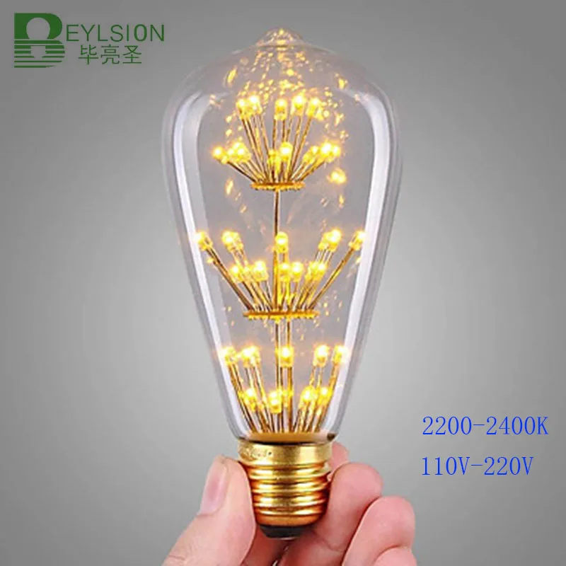 

100 X 3W ST64 LED Filament bulb E27 Warm white Edison light bulbs 3000K Squirrel Cage Vintage style replace Incandescent lamp