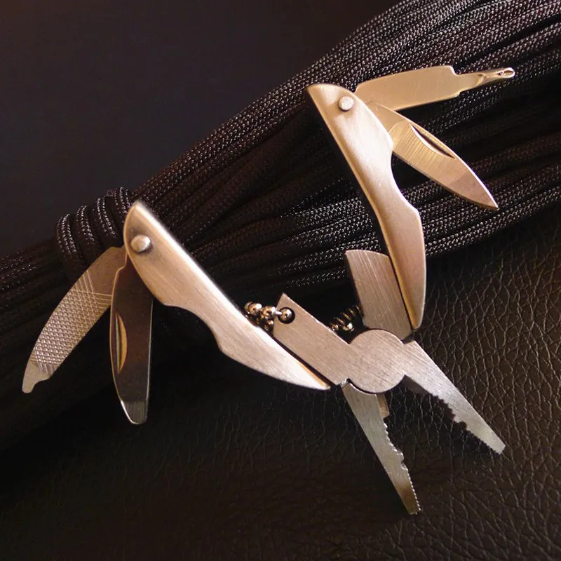 Portable Multifunction Folding PlierStainless Steel Foldaway Knife Keychain ScrewdriverCamping Surv