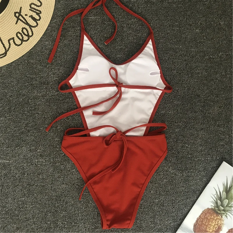 Maillot De Bain Femme Цельный купальник для женщин, сексуальный Одноцветный купальник с лямкой на шее, купальник для женщин