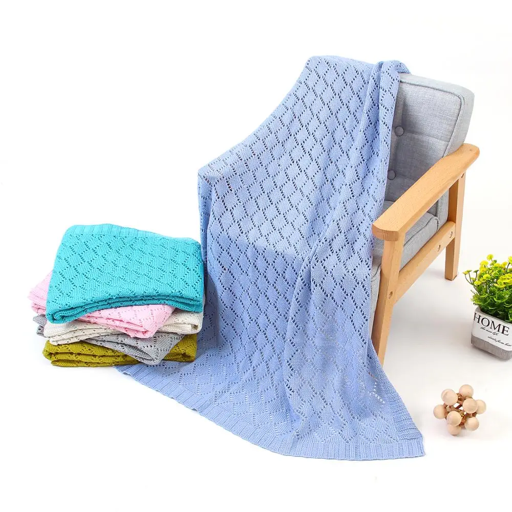 Baby Blankets Knitted Solid Color Newborn Boys Girls Swaddle Blanket 100*80cm Kids Monthly Muslin Quilts Children Stroller Cover