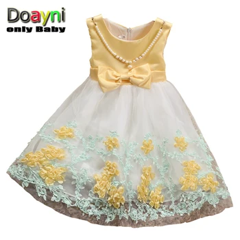 

Doayni Baby Girls Sleeveless Vest Patchwork Dress Double Layer with Stereo Floral and Vine Back Zipper Pure Cotton Elegant Dress