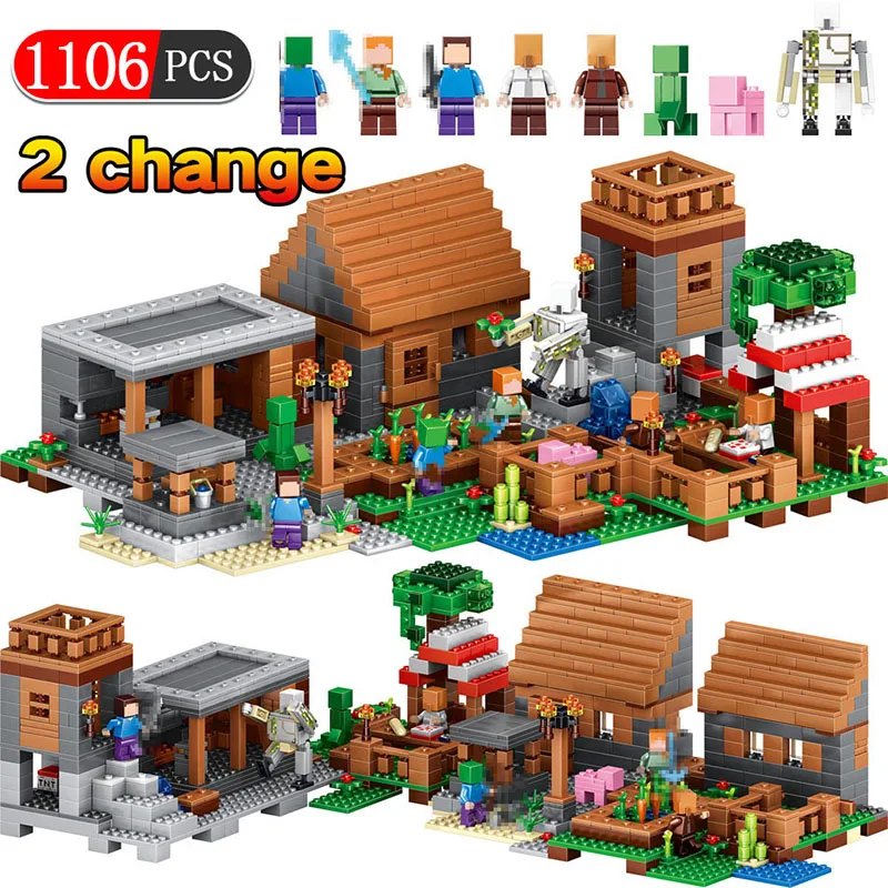 

Happy Luxury Village Life Figure Designer Building Blocks Compatible with legoed Minecrafted 1106pcs bricks Toy For Kids Gifts