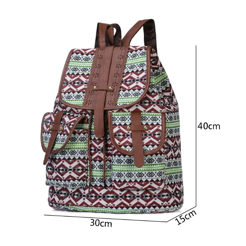 Винтажный тканевый этнический рюкзак с принтом для женщин и девочек, школьные рюкзаки на шнурке, богемные рюкзаки для путешествий