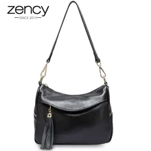 Zency модная женская сумка через плечо с кисточкой, натуральная кожа, черная женская сумка через плечо, сумка-мессенджер, повседневная сумка-тоут