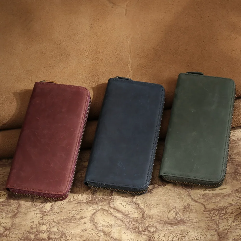 

Tiding Long Genuine Leather Wallet For Women Zip Around Purse with Card Holder Female Cowhide Leather Multiple Color 4138