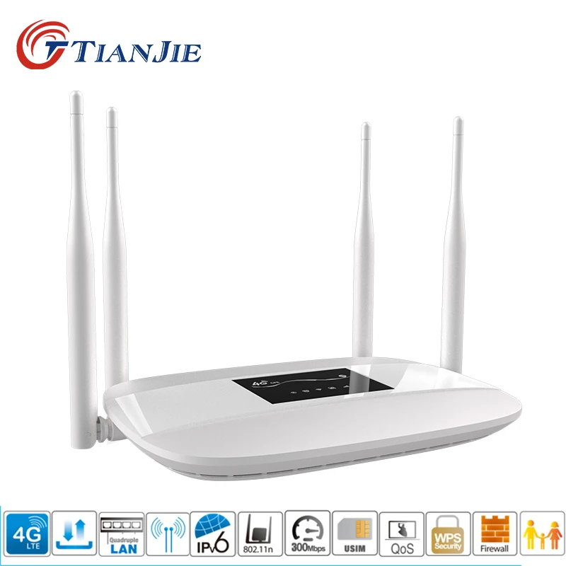 

TIANJIE LC111 Unlocked 300Mbps 4 external antenna LAN/WAN Port Support sim card slot WiFi Router 4G LTE CPE