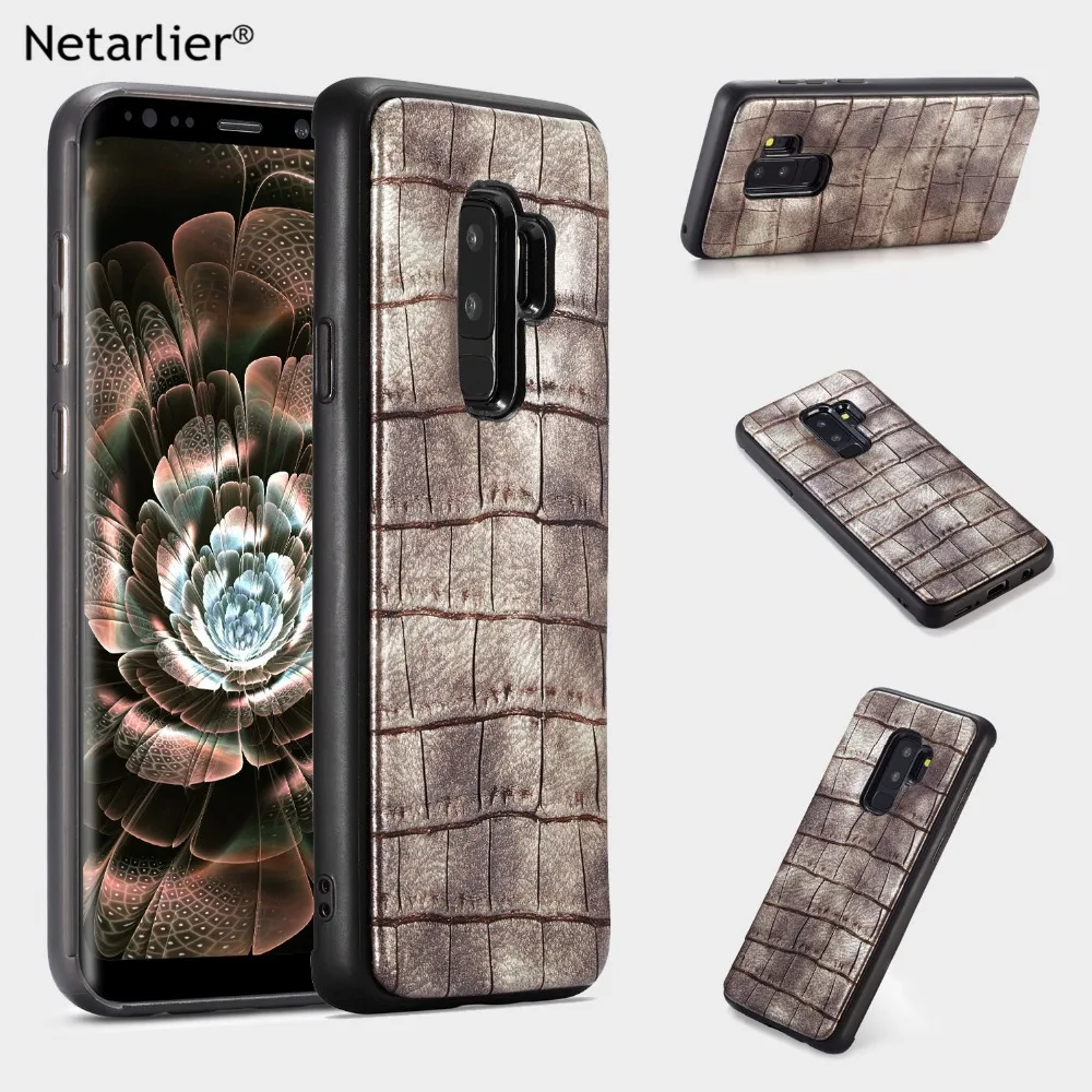 

Netarlier vintage crocodile leather phone case for Samsung galaxy S9 Plus PC+TPU material full protection random leather cover
