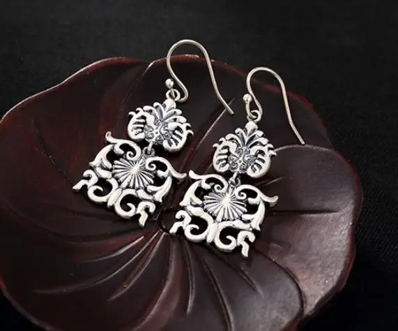 

Sterling S925 925 silver Drop Earrings hollow out for woman vintage earring