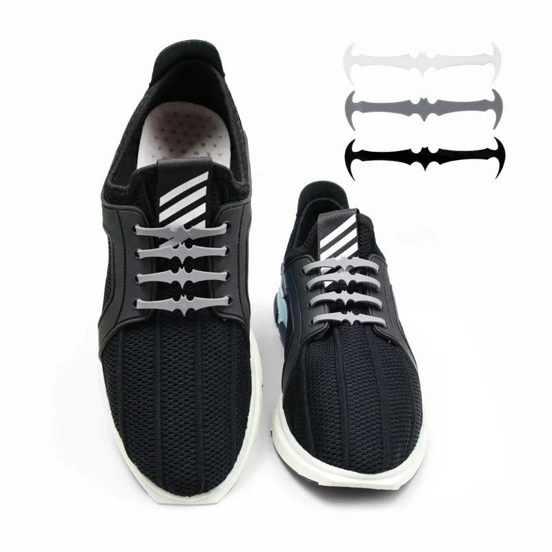 New 1 Set 16 Roots Men Metal Lock Lacing Elastic Without Necktie Lace Adult Children Fashion Not Tie Laces Sports Lace Bat Shape