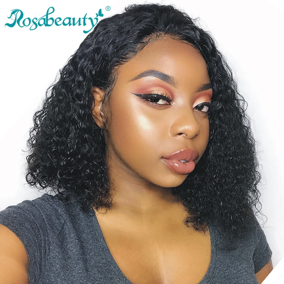 

Rosabeauty #1B Curly Human Hair Wig Short Bob Lace Front Wigs with Baby Hair Virgin Hair Short Wig For Women