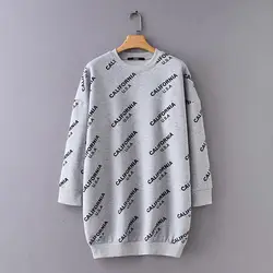 Geckoistail 2018 Для женщин длинные свитеры с круглым вырезом толстовки Демисезонный пуловеры Письмо печати женский Повседневное Толстовка