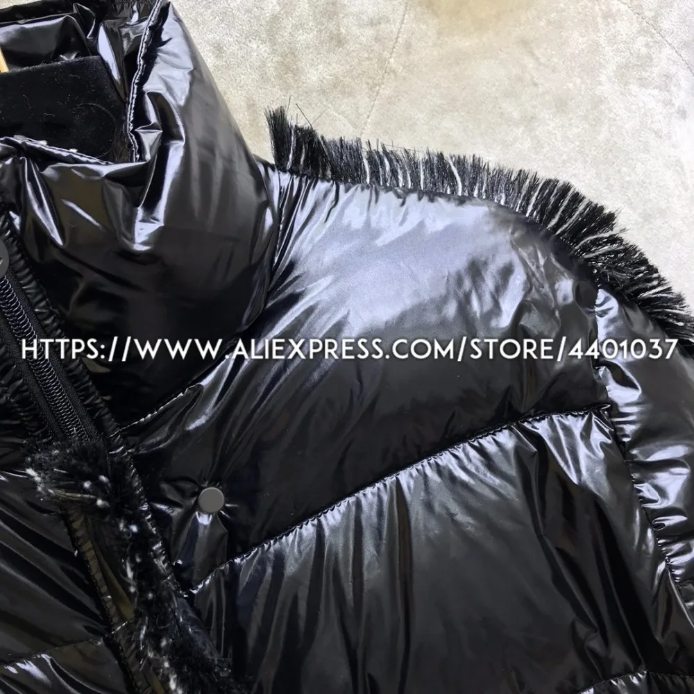 Down Jacket Coat Women 2018 Fall Winter White and Black Puffer Jacket Long Bubble Coat with Tweed Tassels Decorated Edge