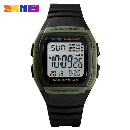 SKMEI, мужские спортивные часы, модные цифровые часы, водонепроницаемые, будильник, мужские наручные электронные, светодиодный, мужские часы с хронографом, Relogio Masculino - Цвет: Army Green