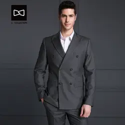 Заказ Для Мужчин серый в полоску двубортный костюм Slim fit Свадебный костюм Для мужчин смокинг 2 шт. (куртка + брюки) нет. SZ16039