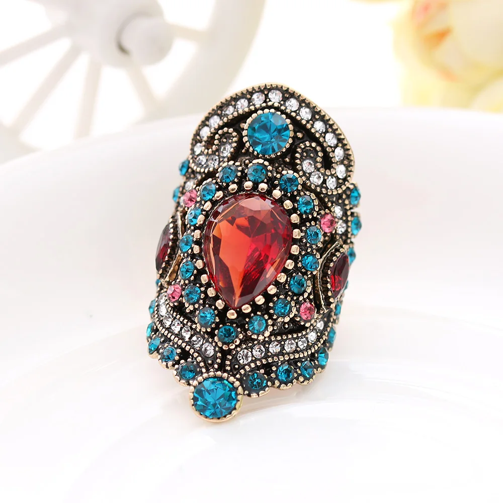 1 шт., турецкие ювелирные изделия, розовые винтажные большие обручальные кольца для женщин, покрытие, Золотая мозаика, кристалл, модный подарок для любви