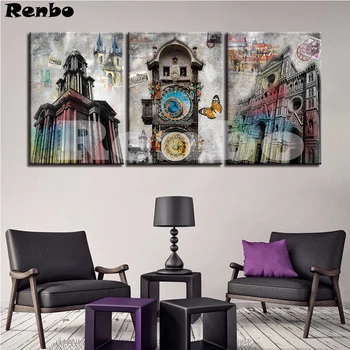 

European Decor Home 5d Diy Diamond Painting Abstract Colorful Buildings And Butterflies Pictures of Rhinestones Embroidery 3 Pcs