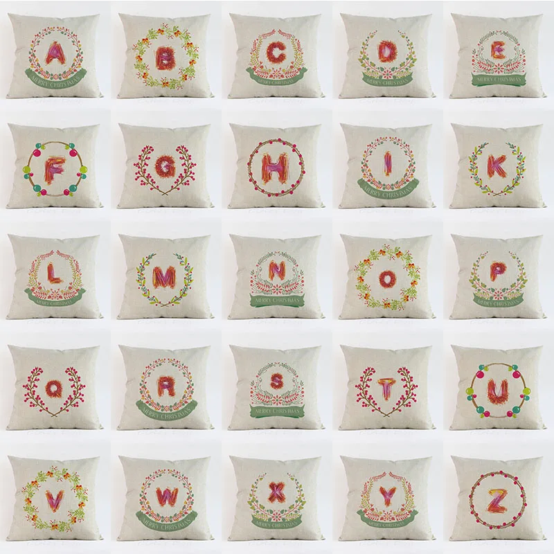 

Christmas pillow cushion cover 26 Christmas letters decorative pillows covers Will not fade sofa Pillowcase almofada cojines