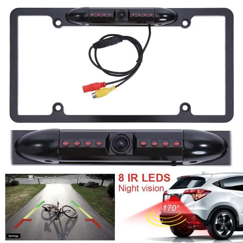 

Car Rear View Backup Camera 8 IR Night Vision US License Plate Frame CMOS