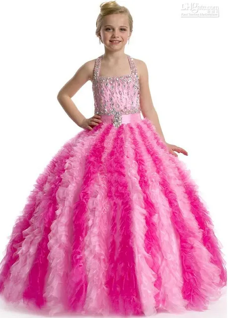 Cheap Princess Ball Gown Party dresses Girl's Pageant Dresses Long Party Wedding Dresses for Girl Tulle Beading Flower Girl Dresses