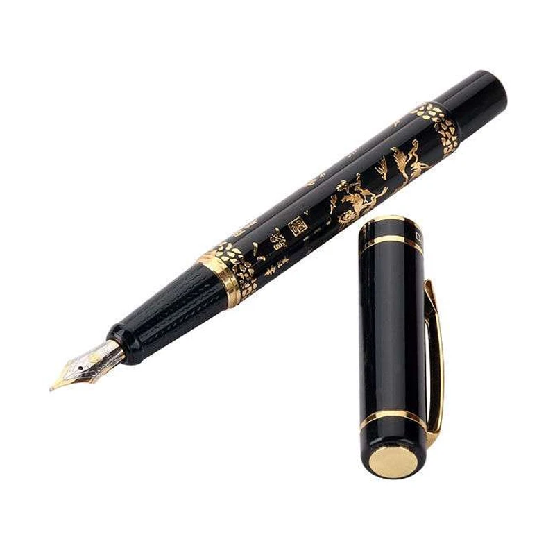 8 шт./лот авторучка черный/золотой узор HERO 9063 Изогнутый наконечник/Staight перо ручка с оригинальной подарочной коробкой - Цвет: 8x Straight nib pen