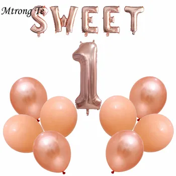 

15pcs Rose Gold sweet Letters Foil balloons rose gold number 1 2 16 20 30years old balloon for Birthday party wedding decoration