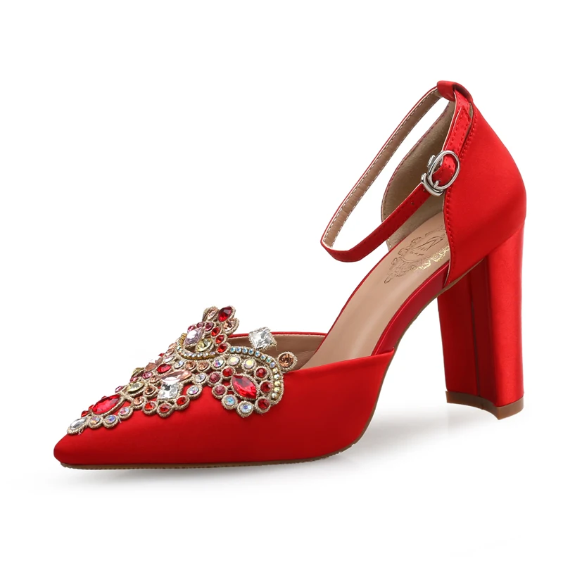 

Red bridal shoesrough with the foot strap high-heeled waterproof platform green show shoes a word deduction white shoes women