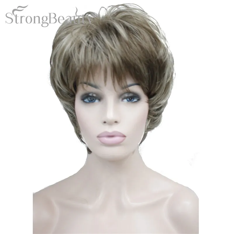 Сильная красота женский парик синтетический короткий объемный волнистый блонд серебристо-коричневый парик для черных женщин