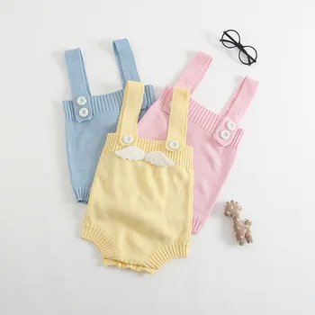 

5pcs/lot Baby Rompers Strap Sleeveless Knit Solid Color Angle Design Toddler Kids Trendy Climb Jumpsuit