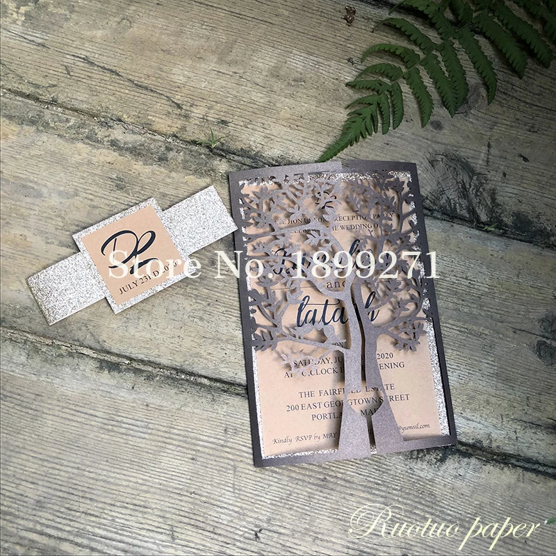 Дизайн дерева тисненая лазерная резка свадебные приглашения карты convite casamento Свадьба поздравительные открытки с конвертом