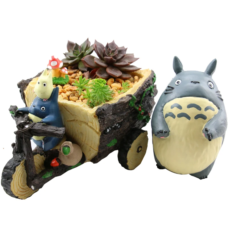 Goedkoop Creatieve Driewieler Totoro Beeldjes Succulent Bloempot Ornamenten Hars Ambachten Home Decoratie Cartoon Totoro Model Bloempot