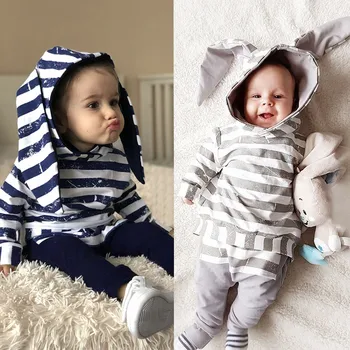 

Fashion Infant Unisex Baby Boys Girls Long Sleeve Striped Animal Print Tops+ Pants Cotton Blend Outfits Clothes