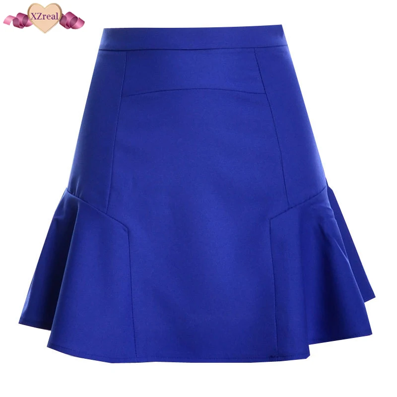 XZreal Sexy Mini Mermaid Skirt Women Short High Waist Ruffles Pleated Skirts Adult Blue Black