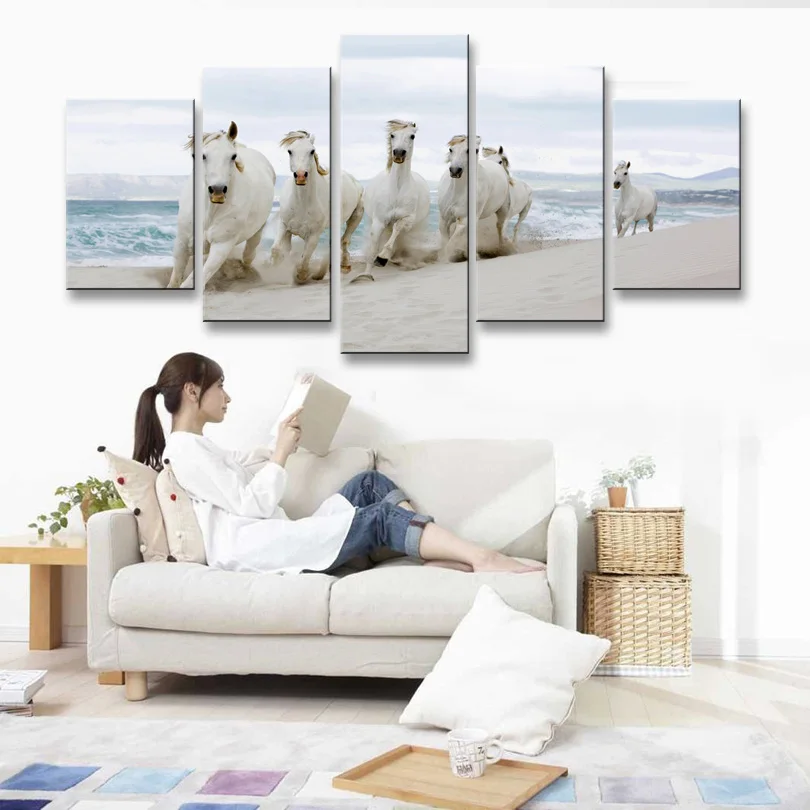 5 pieces high-definition print horse canvas oil painting poster and wall art living room picture B-047 (6)