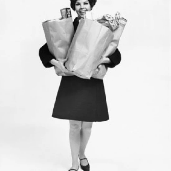 Portrait of a mid adult woman carrying groceries Poster Print (18 x 24)