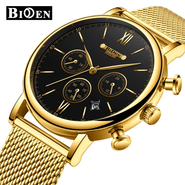 

BIDEN Watches Men Luxury Brand Stainless Steel Calendar Business Quartz Clock Waterproof Casual Watch Male relogio masculino