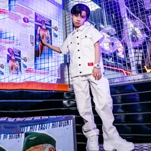 Танцевальные костюмы в стиле хип-хоп, топ с короткими рукавами и штаны, летняя одежда для улицы и сцены, детские танцевальные джазовые наряды, одежда для выступлений, DQS146