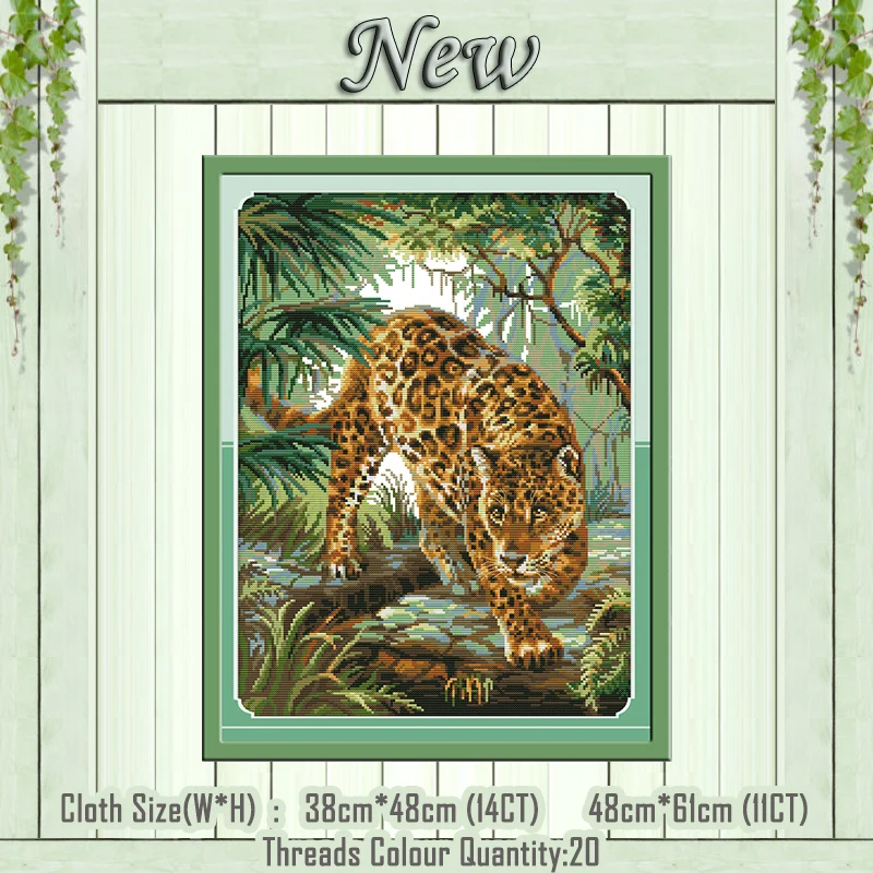

Jungle leopard animal decor diy painting counted printed on the canvas DMC 11CT 14CT kit Cross Stitch embroidery needlework Sets
