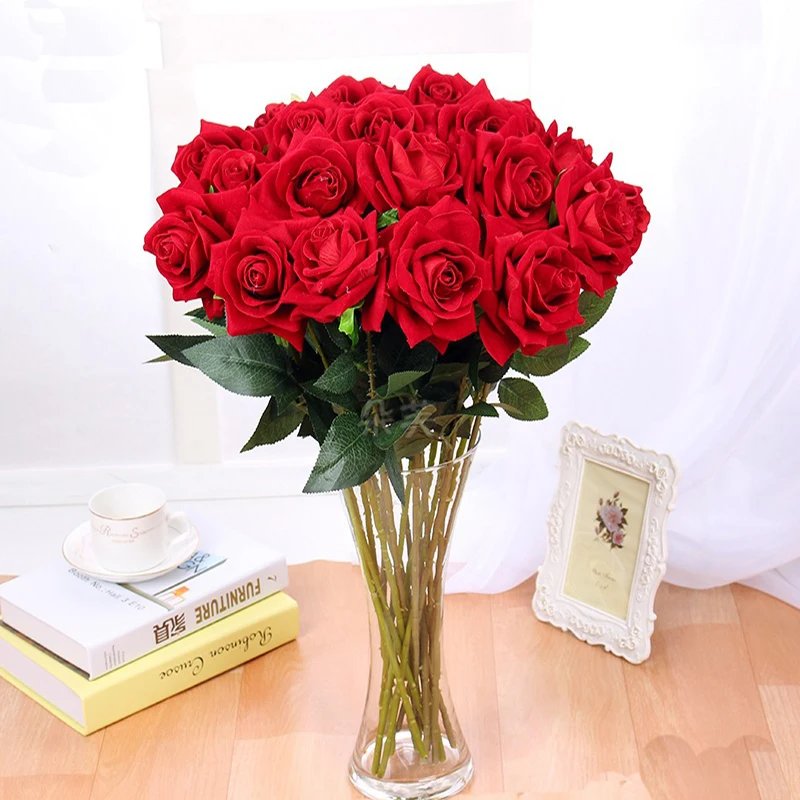 

15pcs Wedding decoratio high quality artificial flowers Vivid real touch roses Artificial Silk Flower Bride Home Decoration