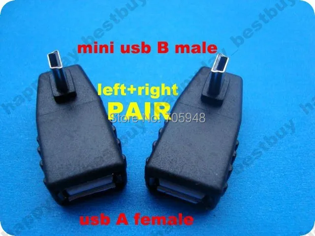 

Pair Right Left angle 90degree MINI USB B Male to USB A Female converter adapter